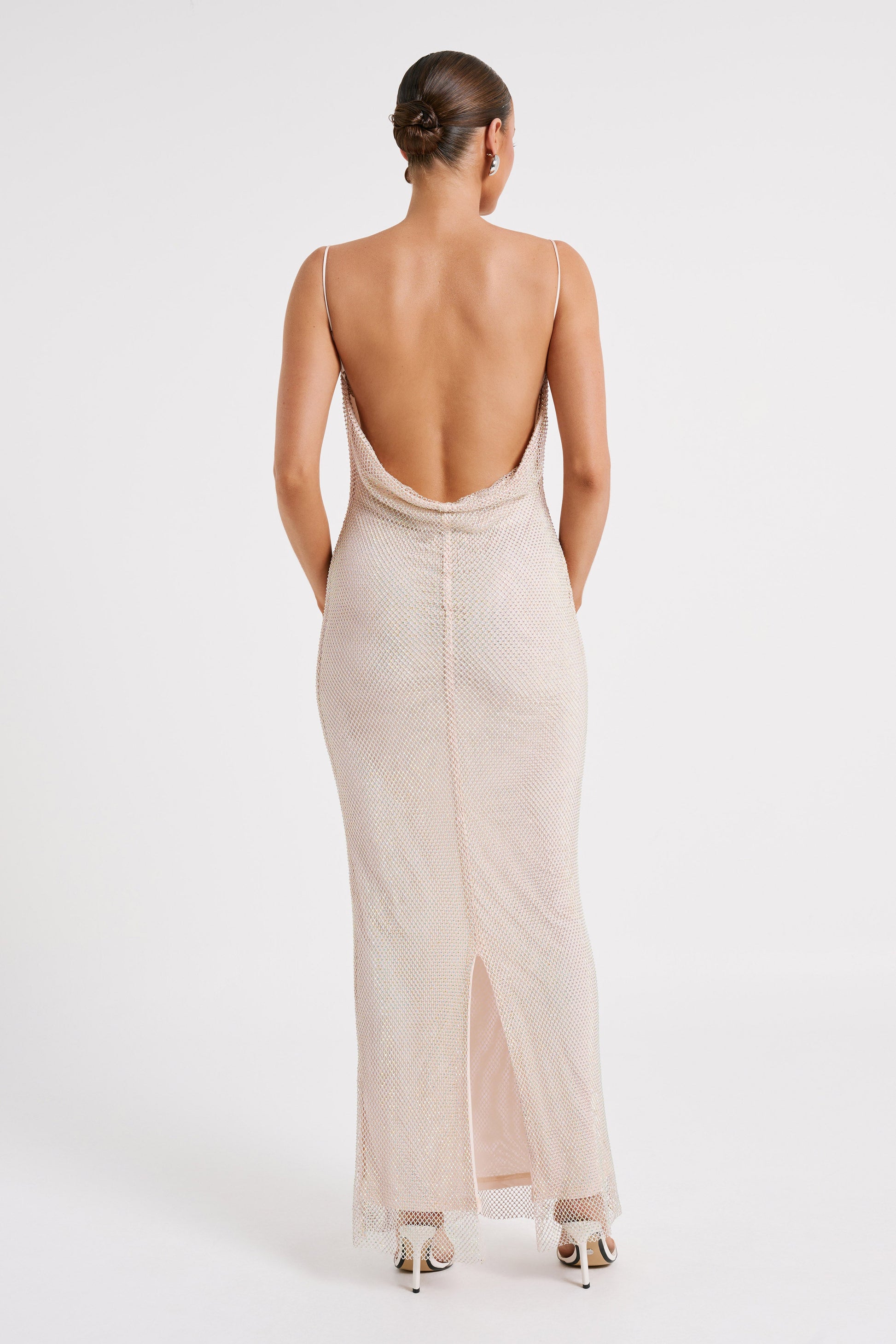 Madelaine Diamante Mesh Cowl Maxi Dress - Cream #8