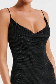 Madelaine Diamante Mesh Cowl Maxi Dress - Black