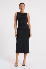 Rosita Recycled Nylon Backless Midi Dress - Black