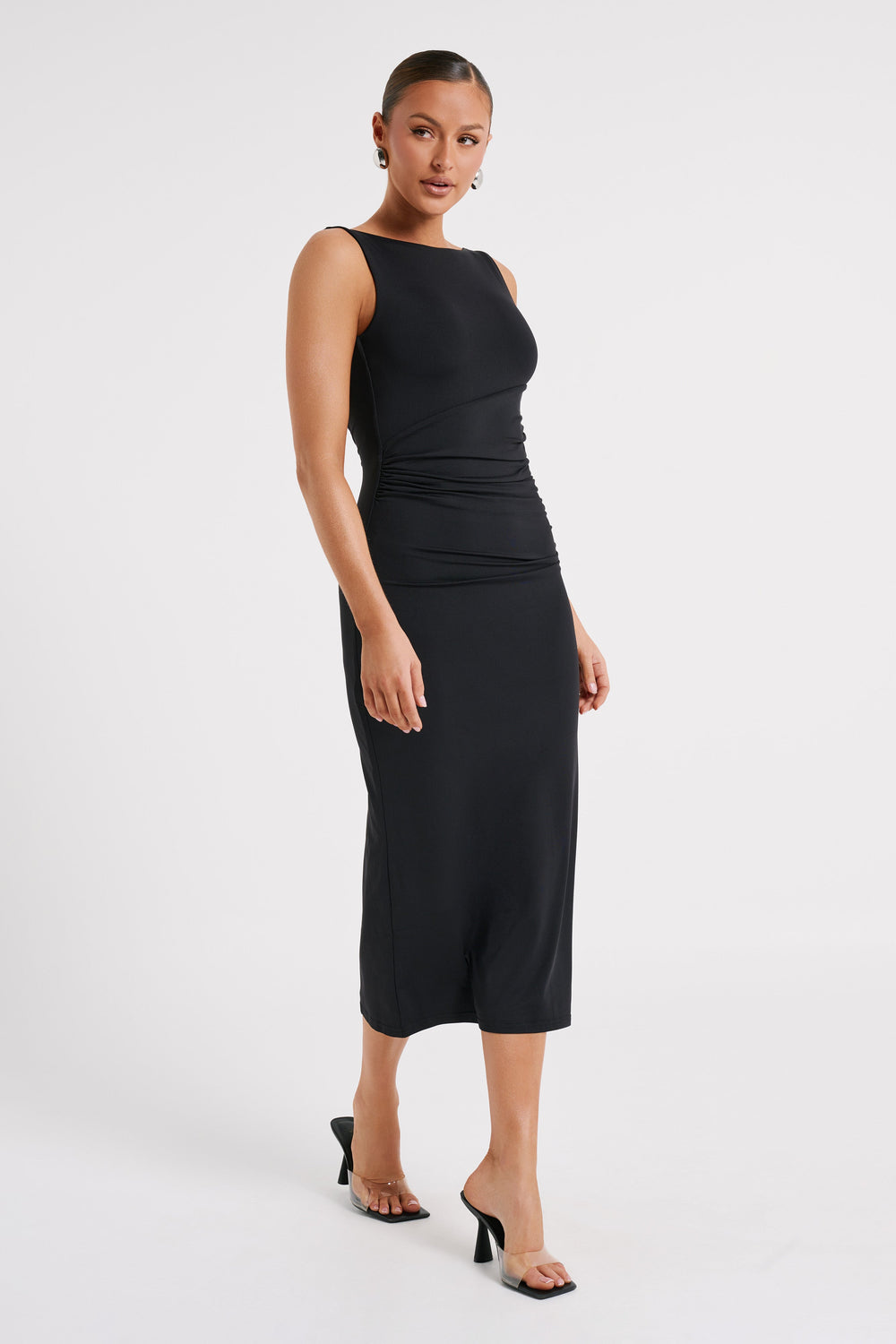Rosita Recycled Nylon Backless Midi Dress - Black