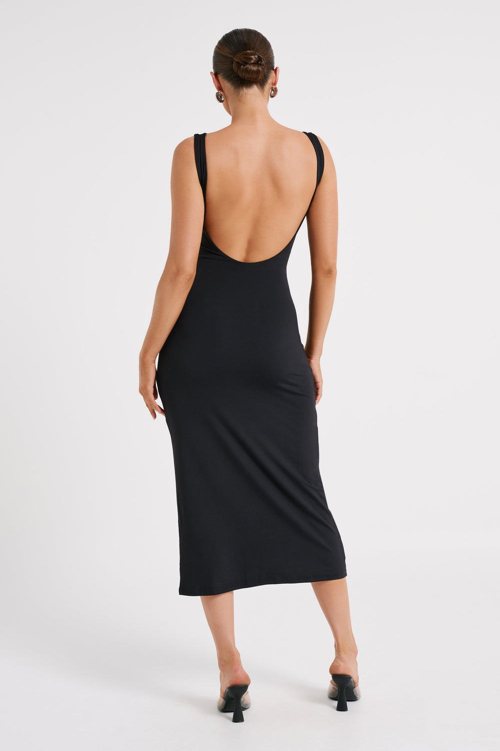 Rosita Recycled Nylon Backless Midi Dress - Black
