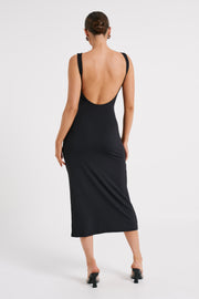 Rosita Recycled Nylon Backless Midi Dress - Black