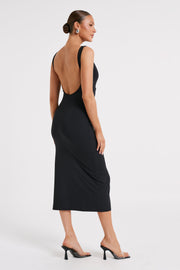 Rosita Recycled Nylon Backless Midi Dress - Black