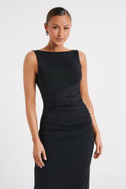 Rosita Recycled Nylon Backless Midi Dress - Black