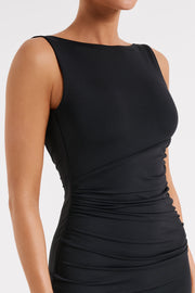 Rosita Recycled Nylon Backless Midi Dress - Black