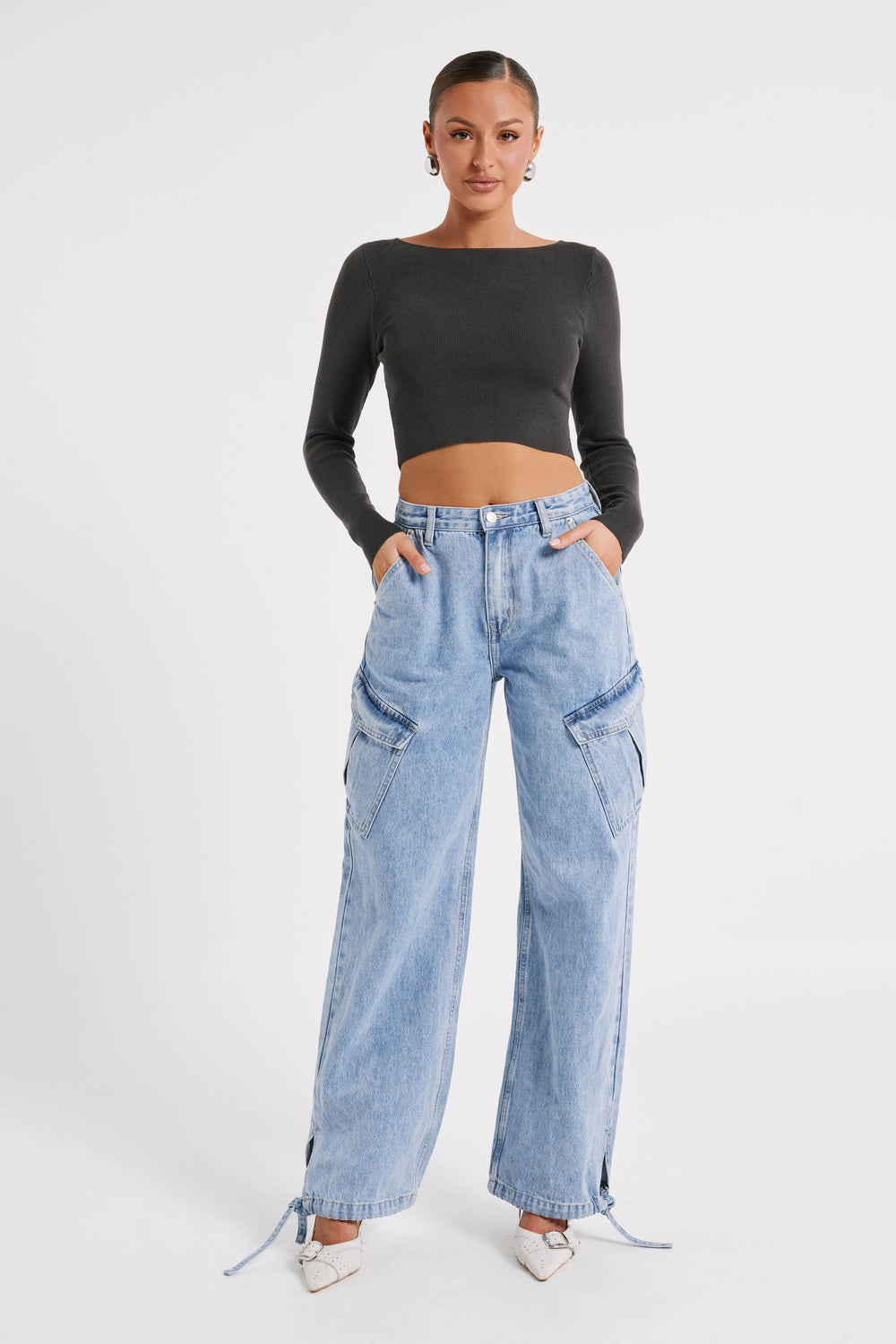 Haisley Long Sleeve Knit Top - Charcoal