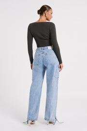 Haisley Long Sleeve Knit Top - Charcoal