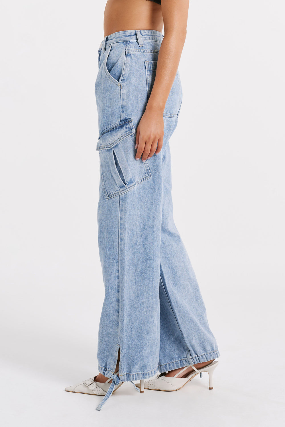 Thelma Relaxed Denim Cargo Pants - Mid Blue