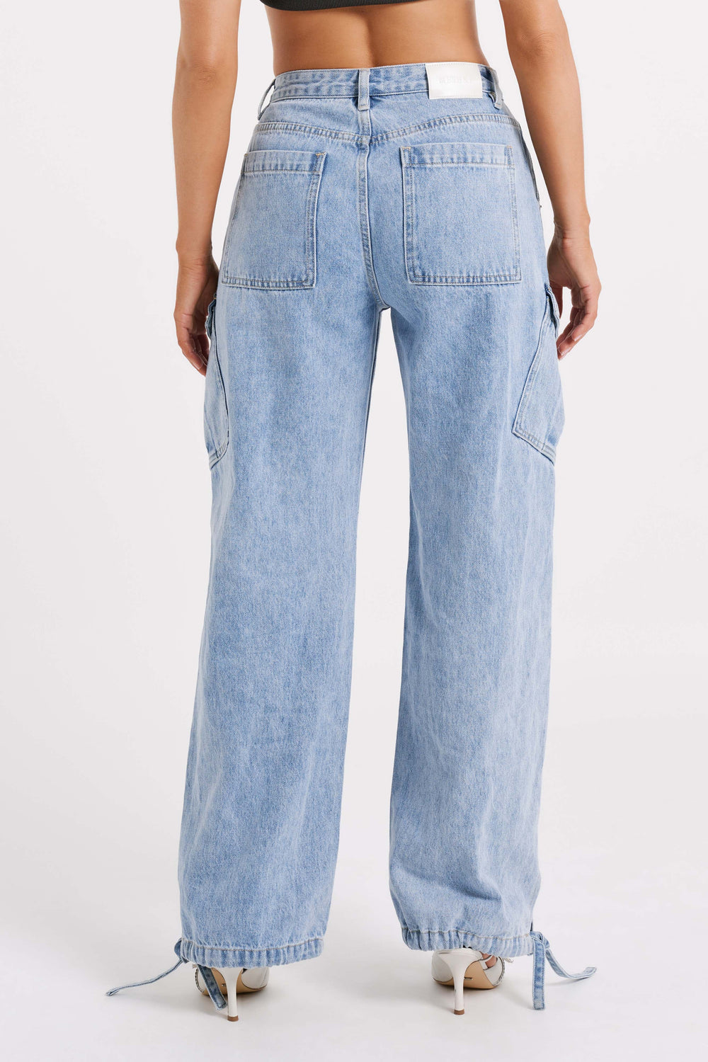 Thelma Relaxed Denim Cargo Pants - Mid Blue