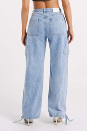 Thelma Relaxed Denim Cargo Pants - Mid Blue