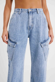 Thelma Relaxed Denim Cargo Pants - Mid Blue