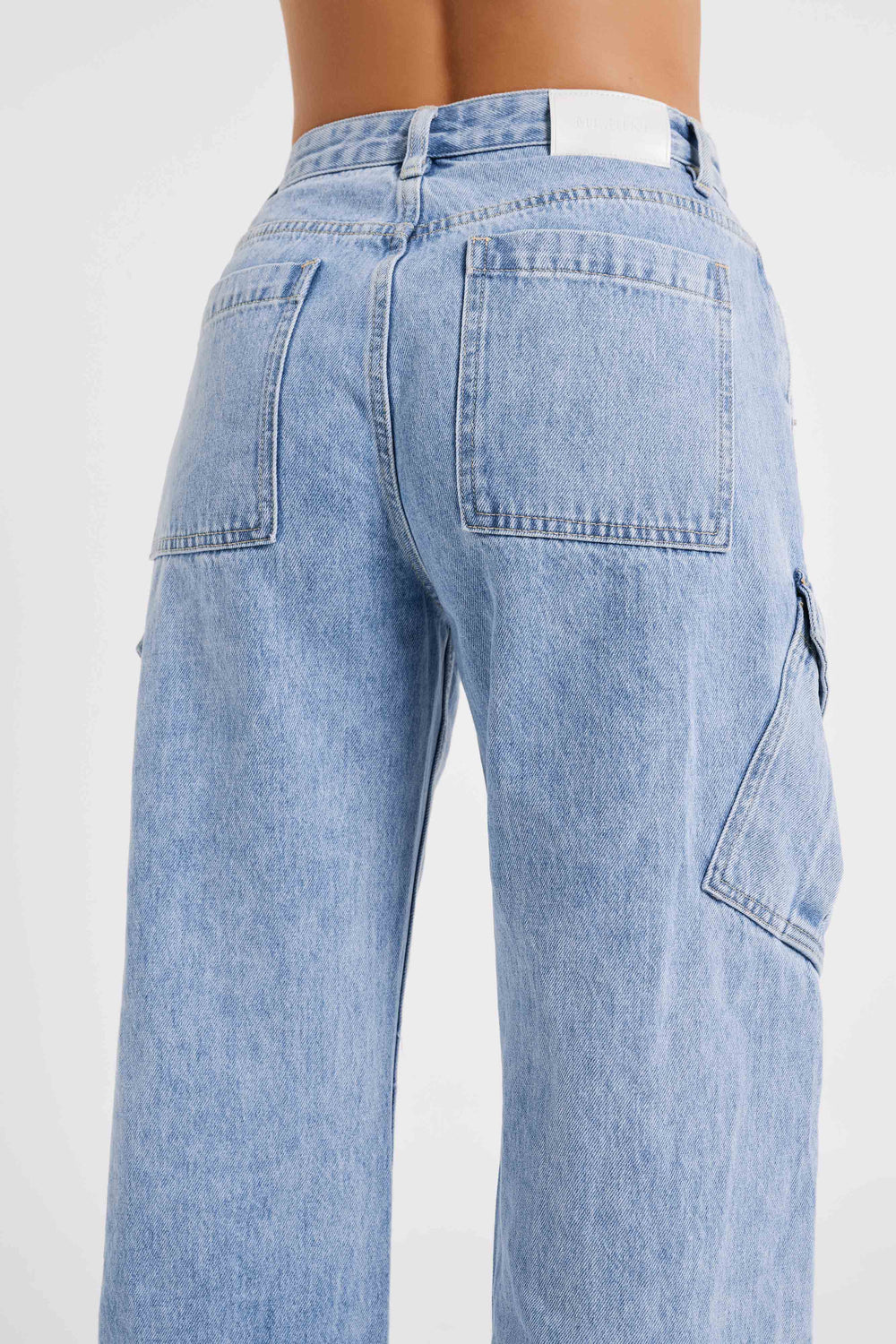 Thelma Relaxed Denim Cargo Pants - Mid Blue
