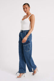 Thelma Relaxed Denim Cargo Pants - Dark Blue