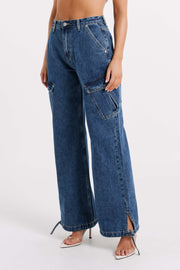 Thelma Relaxed Denim Cargo Pants - Dark Blue