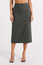 Marcie Textured Suiting Midi Skirt - Charcoal