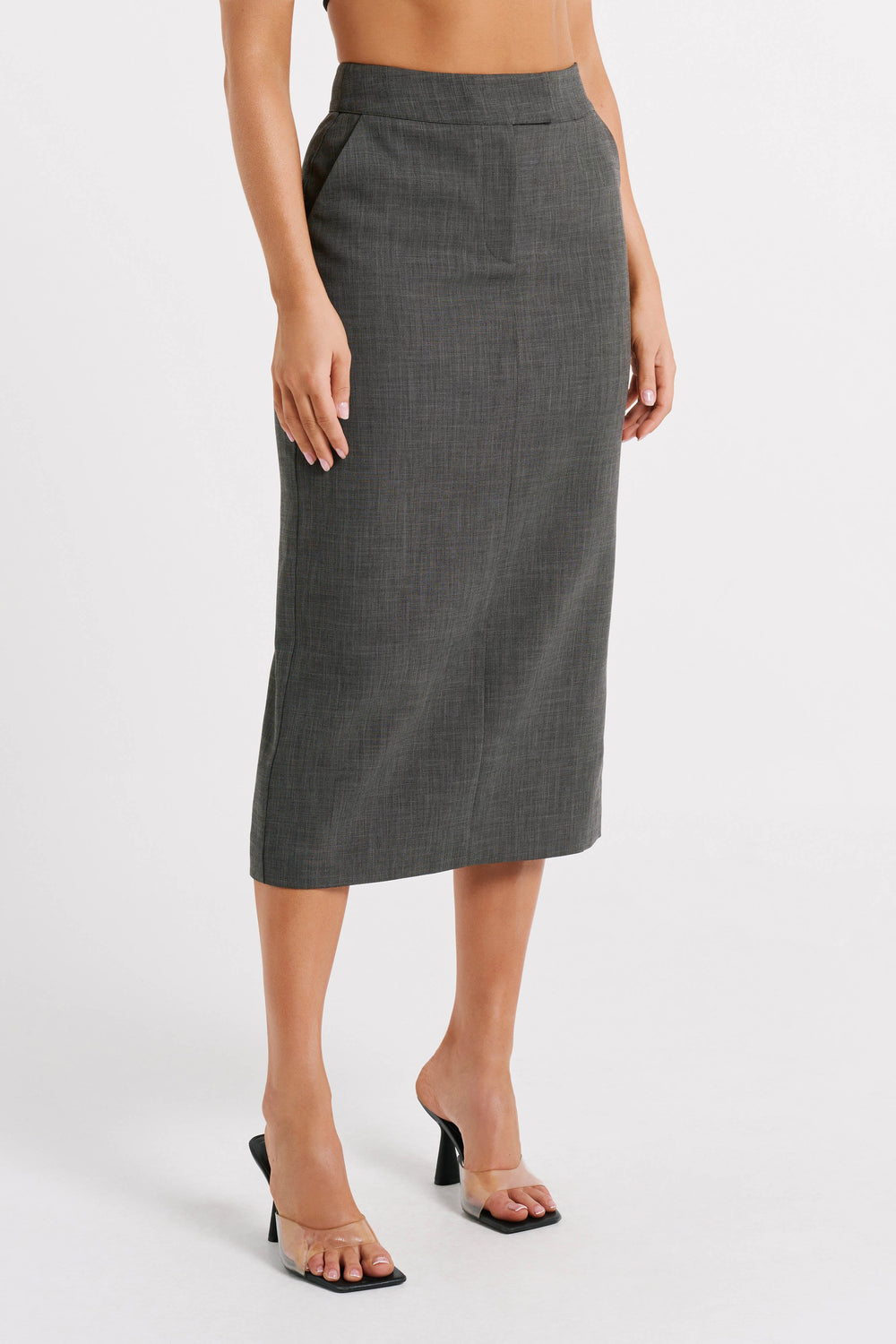 Marcie Textured Suiting Midi Skirt - Charcoal