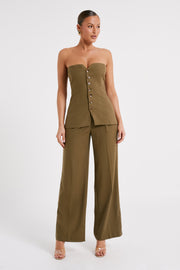 Innis Linen Longline Strapless Top - Olive