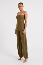 Innis Linen Longline Strapless Top - Olive