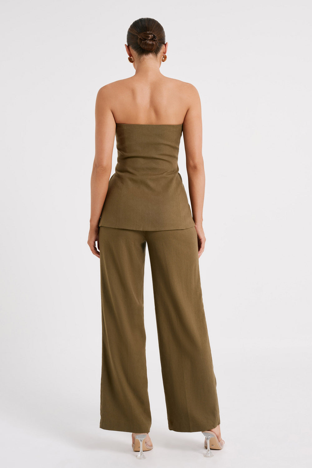 Innis Linen Longline Strapless Top - Olive