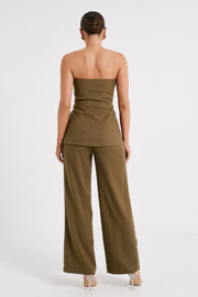 Innis Linen Longline Strapless Top - Olive