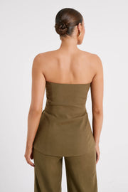 Innis Linen Longline Strapless Top - Olive