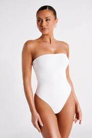 Leighton Recycled Nylon Strapless Bodysuit - White - MESHKI