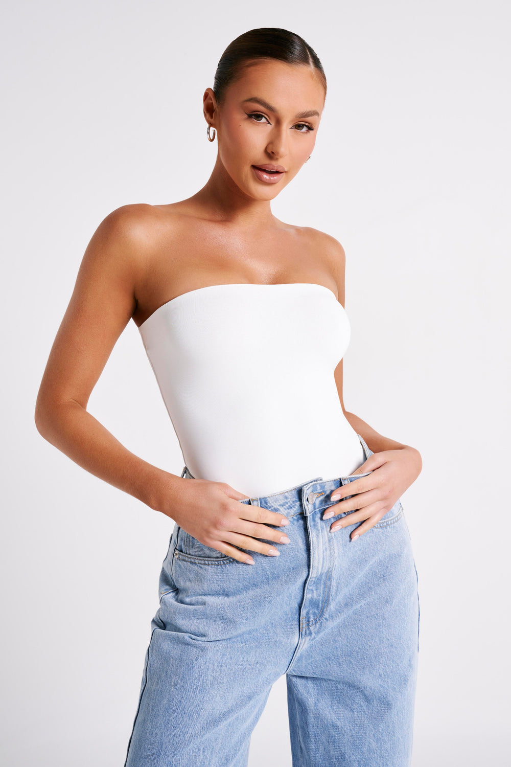 Leighton Recycled Nylon Strapless Bodysuit - White