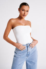 Leighton Recycled Nylon Strapless Bodysuit - White