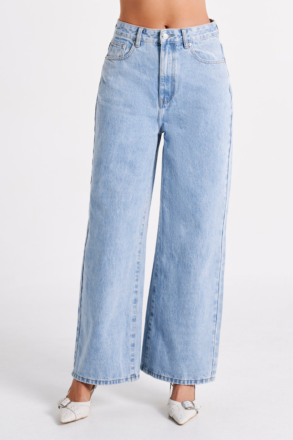 Raven Low Rise Baggy Jeans - Mid Blue Wash