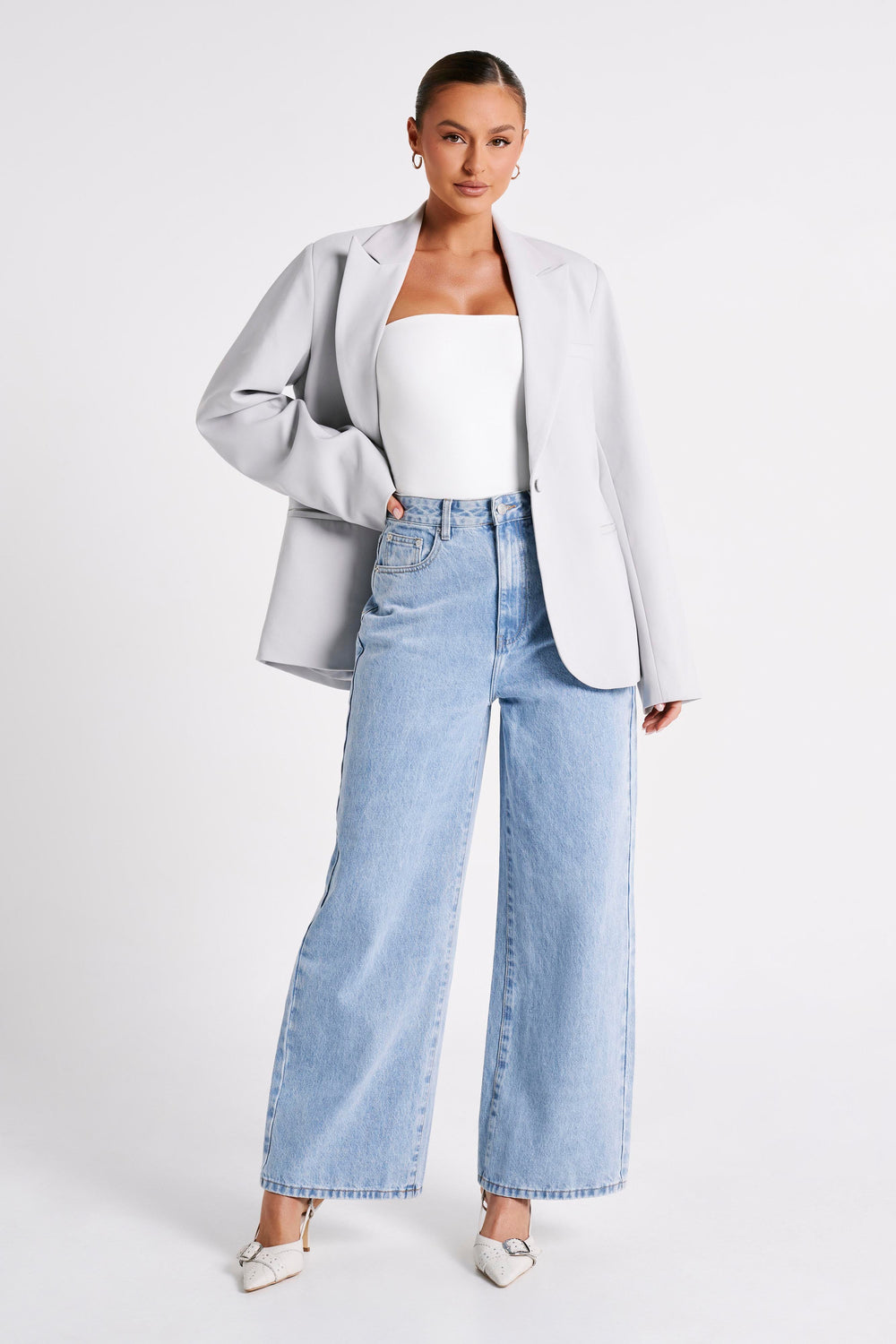 Raven Low Rise Baggy Jeans - Mid Blue Wash