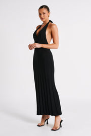 Caity Ribbed Halter Maxi Dress - Black