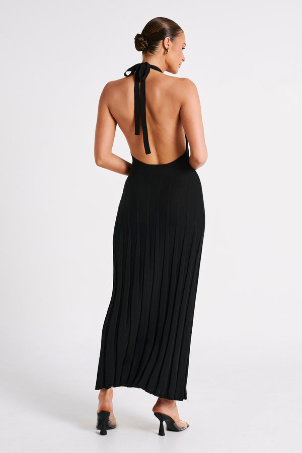 Caity Ribbed Halter Maxi Dress - Black