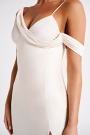 Soleil Satin Off Shoulder Maxi Dress - Ivory