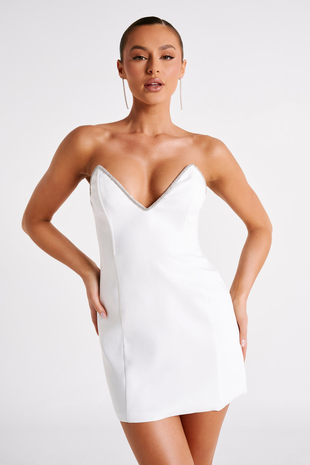 Madi Suiting Mini Dress With Diamante Rope - White