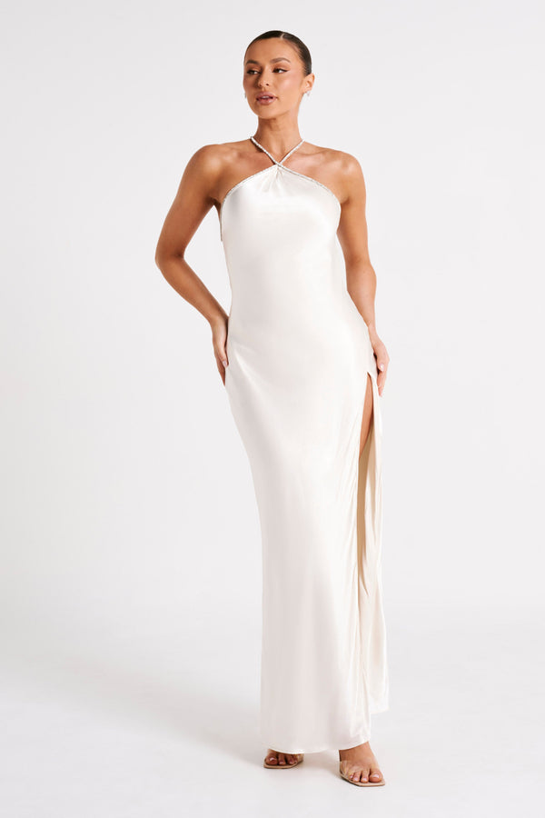 Shop Formal Dress - Louise  Diamante Rope Maxi Dress - Ivory sixth image