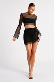Hilton Diamante Mesh Cowl Top - Black