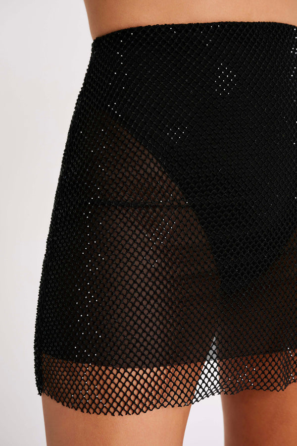 Hilton Diamante Mesh Mini Skirt - Black