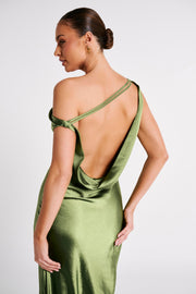 Yvette Slip Maxi Dress With Asymmetrical Hem - Emerald