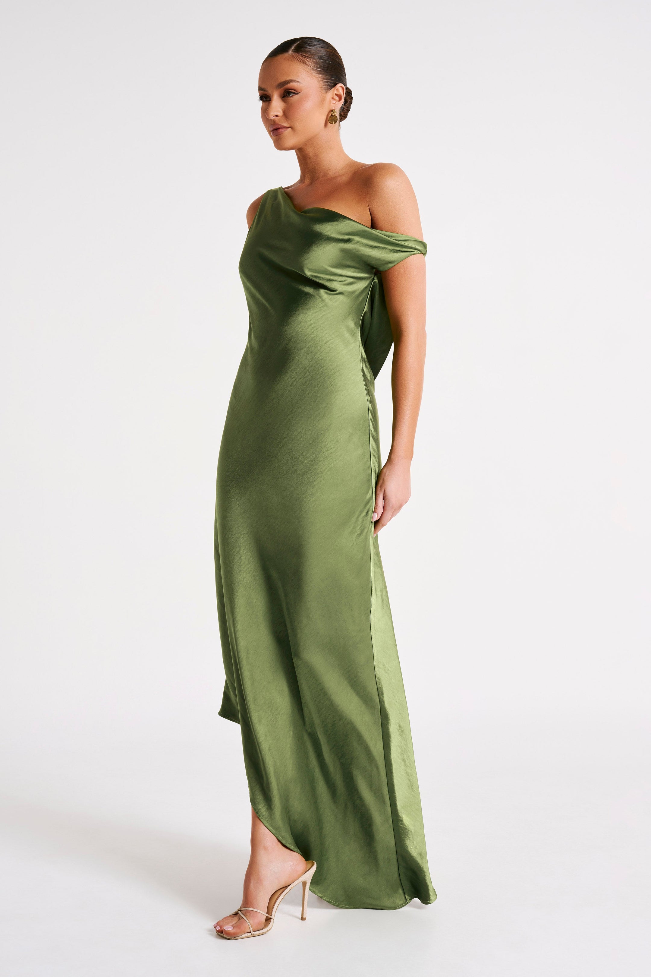 Yvette Slip Maxi Dress With Asymmetrical Hem - Emerald - MESHKI