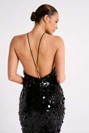 April Sequin Halter Maxi Dress - Black