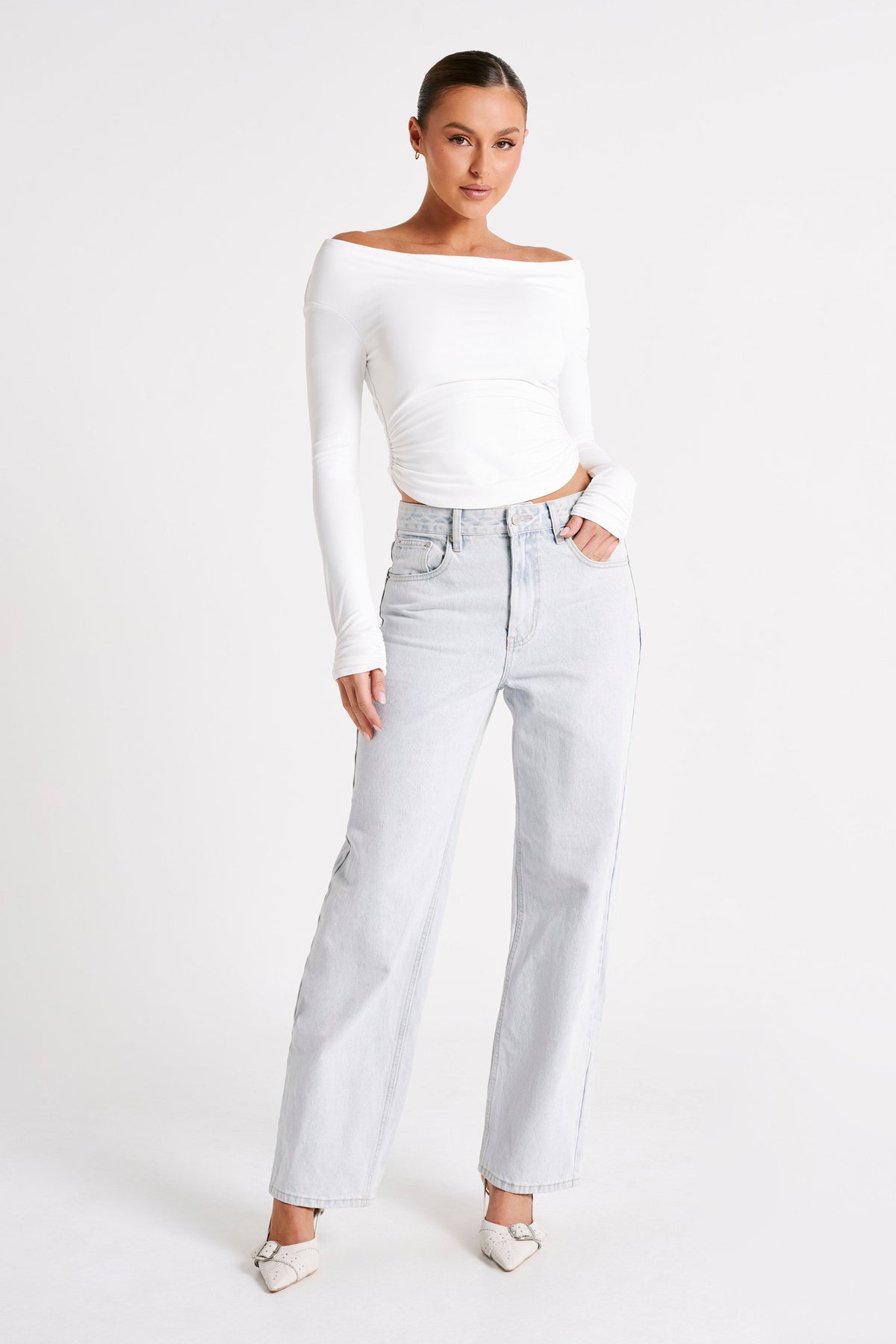 Emma Recycled Nylon Long Sleeve Top - White #8