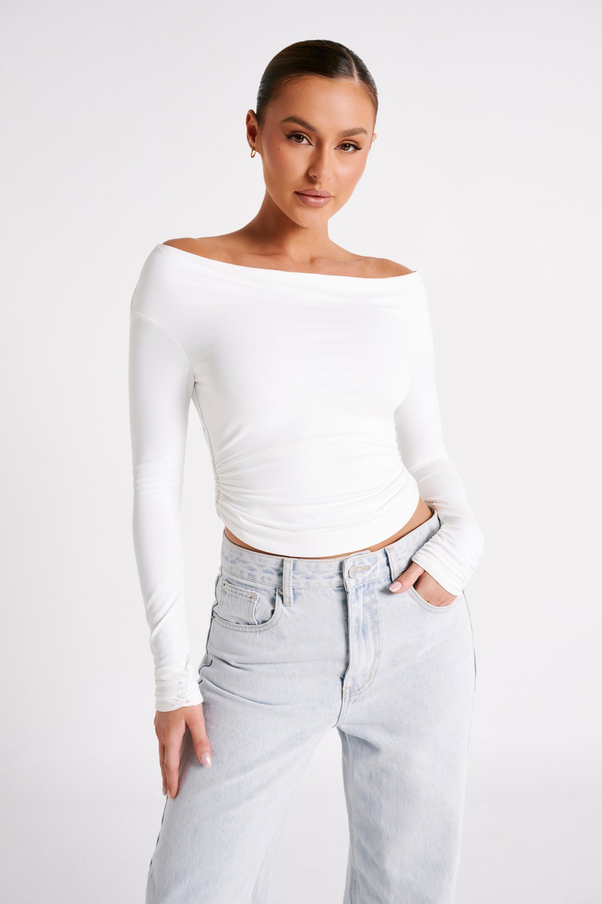 Emma Recycled Nylon Long Sleeve Top - White #4
