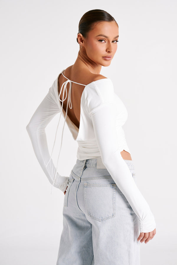 Emma Recycled Nylon Long Sleeve Top - White