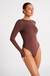 Delilah Recycled Nylon Long Sleeve Crew Neck Bodysuit - Taupe