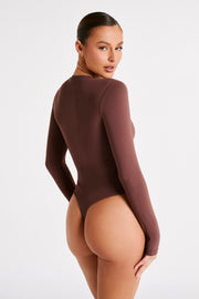 Delilah Recycled Nylon Long Sleeve Crew Neck Bodysuit - Mocha