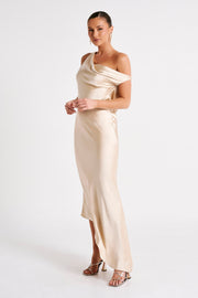 Yvette Slip Maxi Dress With Asymmetrical Hem - Gold