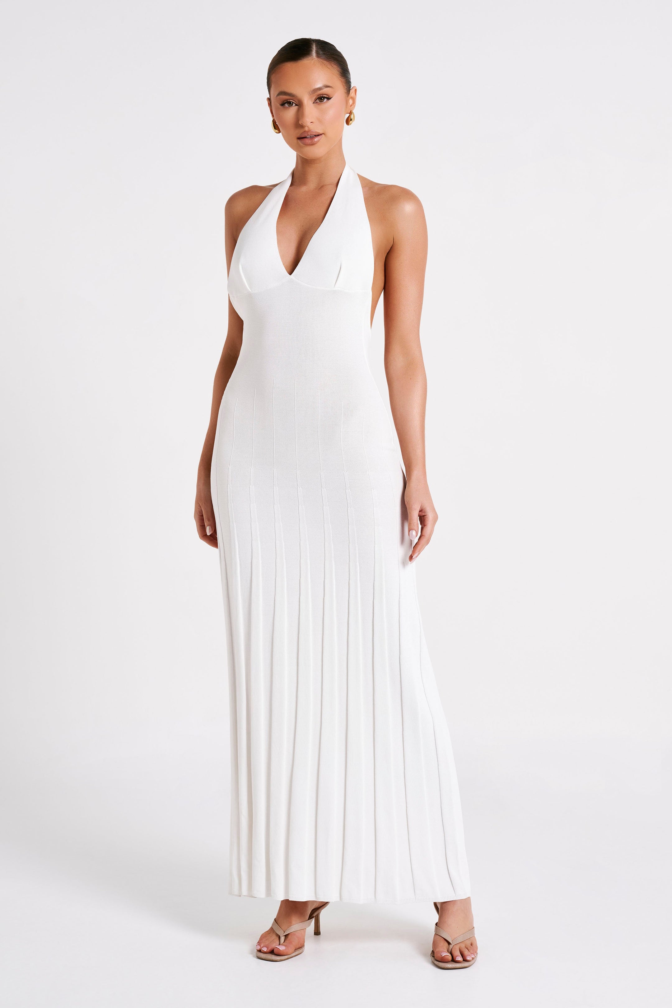 Caity Ribbed Halter Maxi Dress White MESHKI