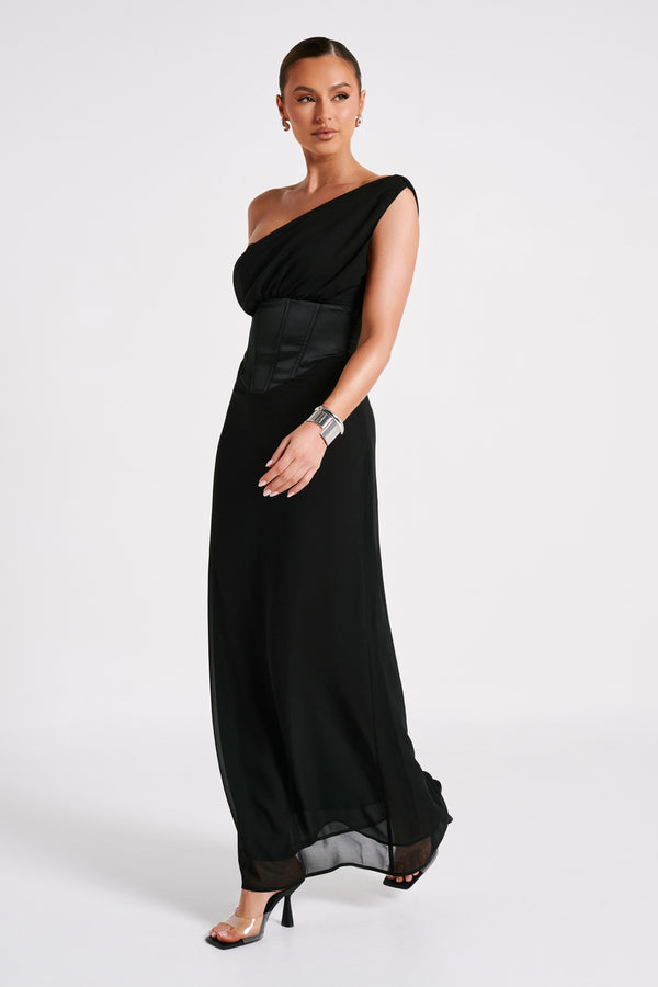 Courtney Chiffon Maxi Dress - Black