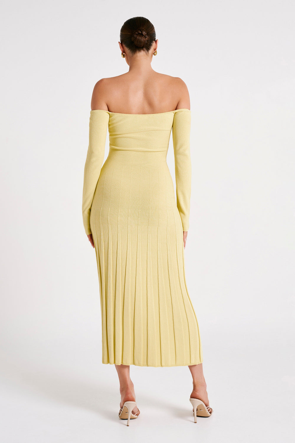 Emmeline Long Sleeve Rib Knit Midi Dress - Lemon