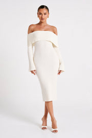 Stefania Off Shoulder Knit Dress - White